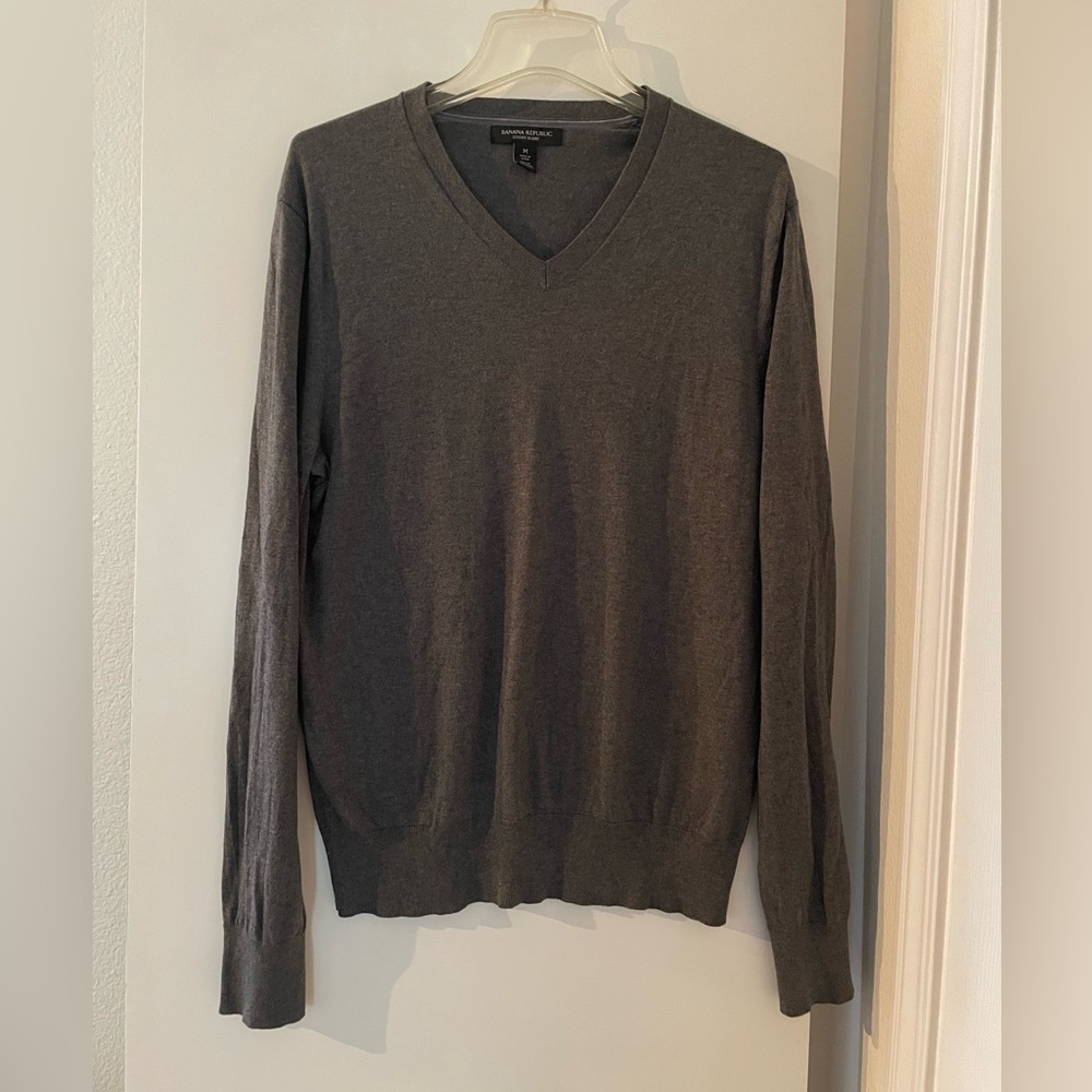 Banana Republic Silk Cotton Cashmere V Neck Sweater Grey NWOT